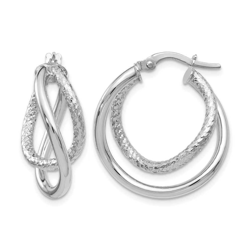 10K White Gold Polished and Textured Fancy Hoop Earrings