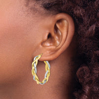Load image into Gallery viewer, 10K w/Rhodium Polished Braided Hoop Earrings
