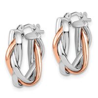 Load image into Gallery viewer, 10K with White Rhodium and Rose Gold Plating Braided Hoop Earrings
