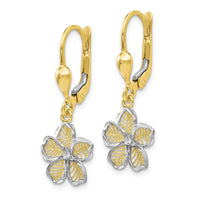 Load image into Gallery viewer, 10K Rhod-plated Polished D/C Filigree Flower Leverback Earrings
