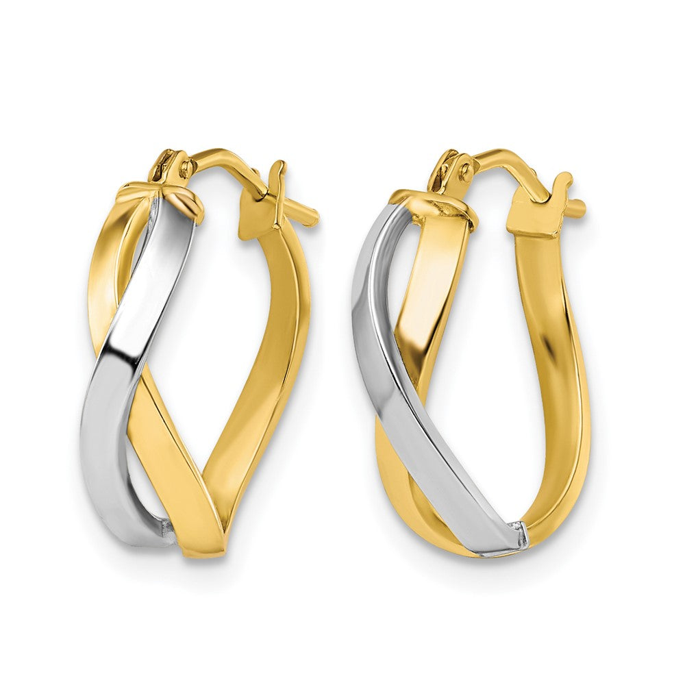 10K w/Rhodium Polished Twisted Hoop Earrings