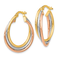 Load image into Gallery viewer, 10K Tri-color Polished and Textured Twisted Hoop Earrings
