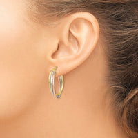 Load image into Gallery viewer, 10K Tri-color Polished and Textured Twisted Hoop Earrings
