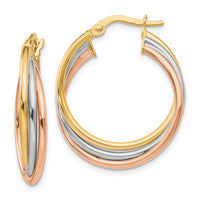 Load image into Gallery viewer, 10K Tri-color Polished and Textured Twisted Hoop Earrings
