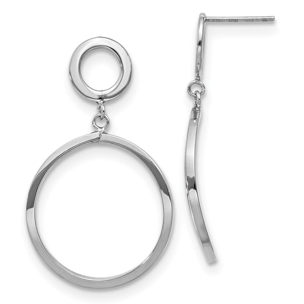 10K with White Rhodium Plating Polished Round Post Dangle Earrings