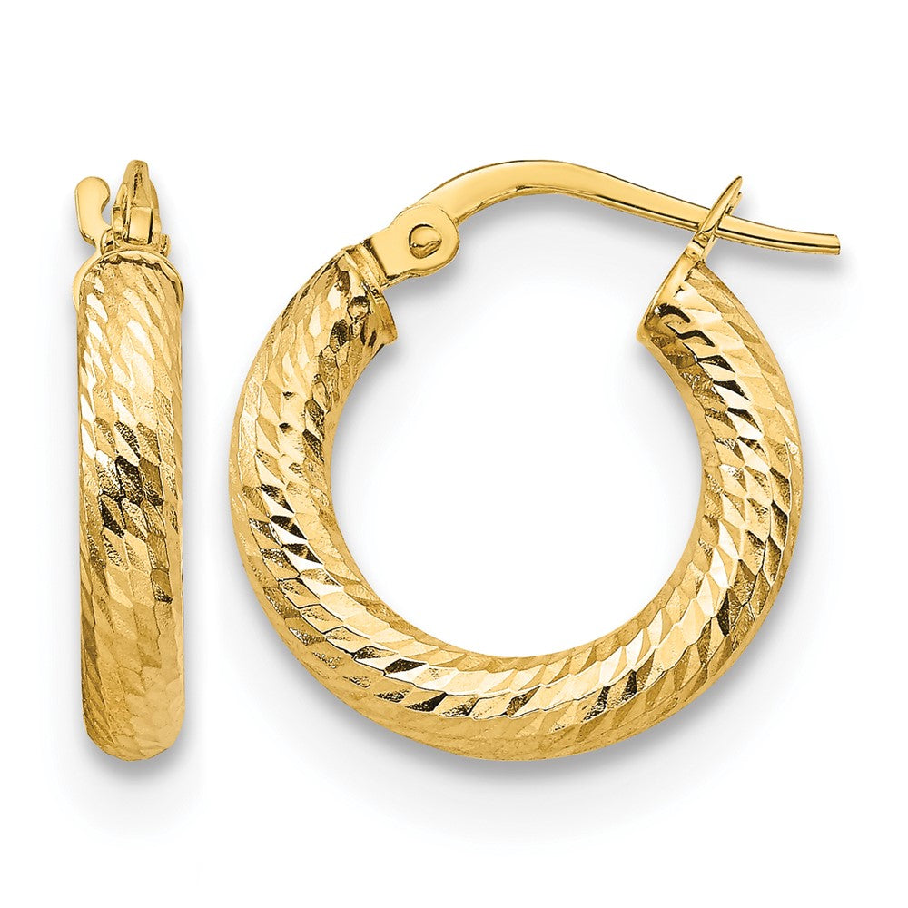 10K 3x17 D/C Round Hoop Earrings