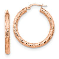 Load image into Gallery viewer, 10K 3x20 Rose Gold D/C Round Hoop Earrings
