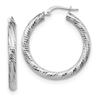 Load image into Gallery viewer, 10K 3x20 White Gold D/C Round Hoop Earrings
