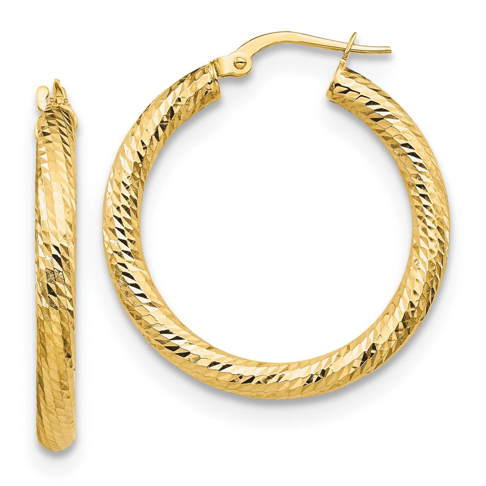 10K 3x25 D/C Round Hoop Earrings
