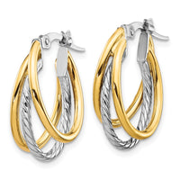Load image into Gallery viewer, 10K Two-tone Polished Textured Hoop Earrings
