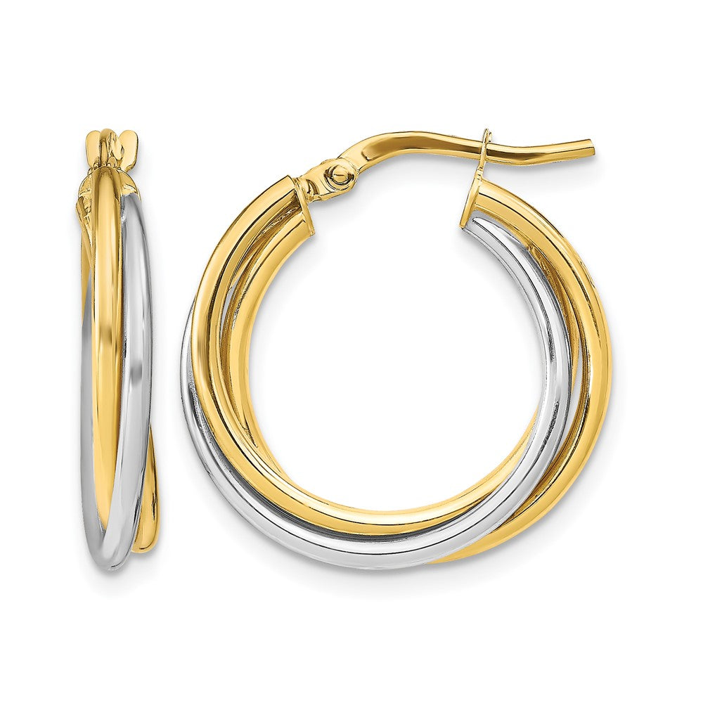 10K with Rhodium Polished Hoop Earrings