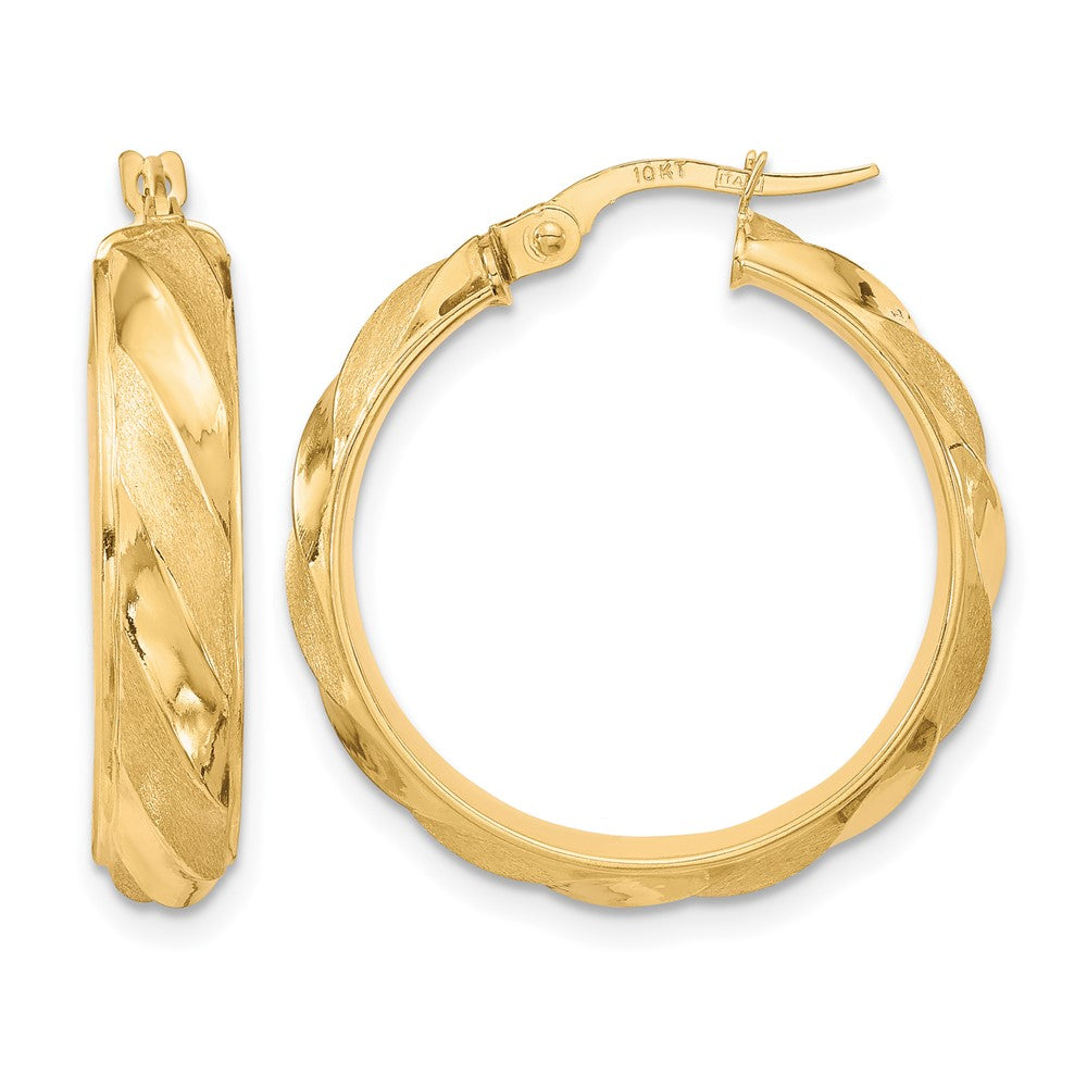 10K Polished Textured Twisted Hoop Earrings