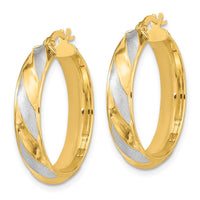 Load image into Gallery viewer, 10K Rhodium Polished Textured Twisted Hoop Earrings
