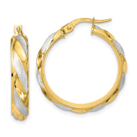 Load image into Gallery viewer, 10K Rhodium Polished Textured Twisted Hoop Earrings
