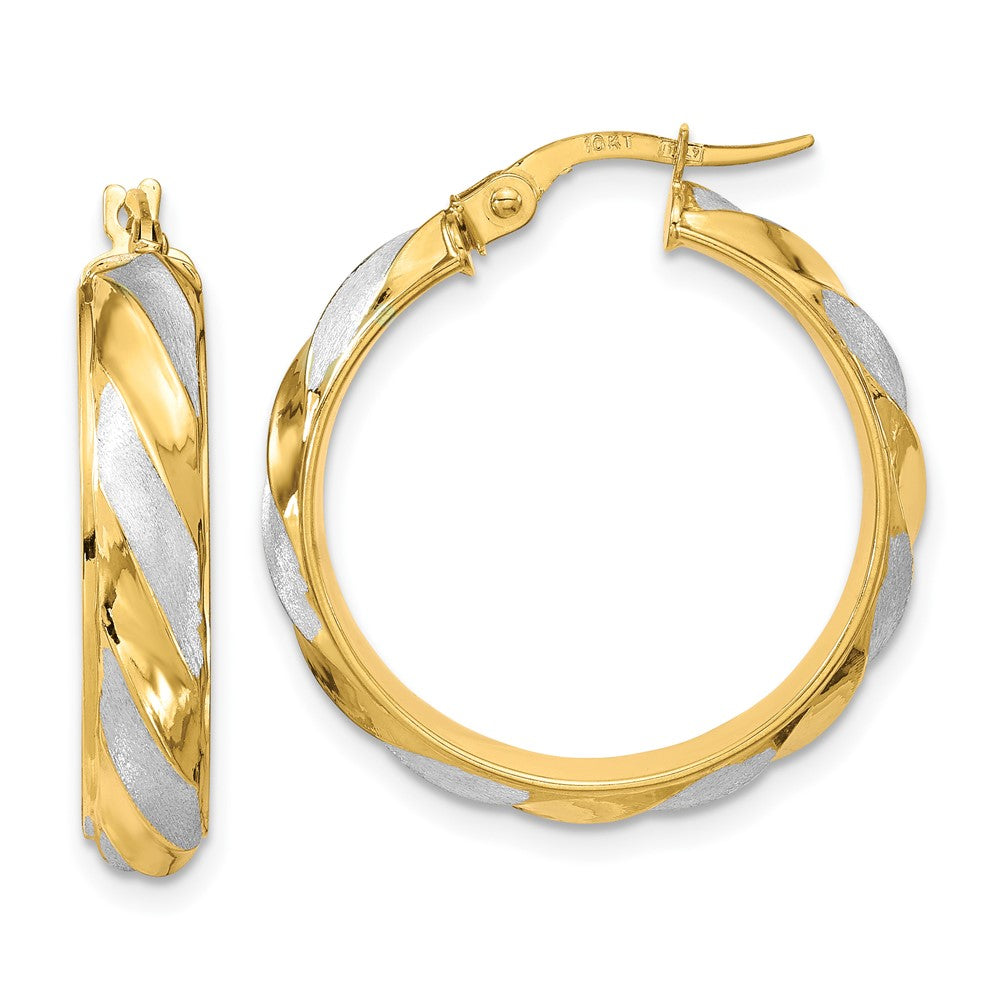 10K Rhodium Polished Textured Twisted Hoop Earrings