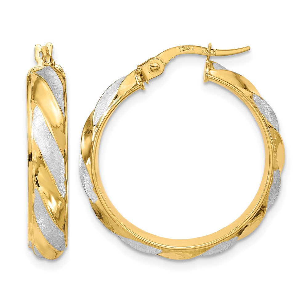 10K Rhodium Polished Textured Twisted Hoop Earrings