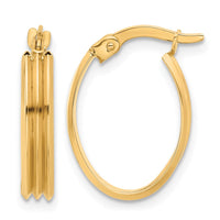 Load image into Gallery viewer, 10K Polished and Grooved Oval Hoop Earrings
