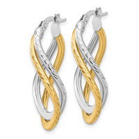 Load image into Gallery viewer, 10K with Rhodium Polished and Diamond-cut Twist Hoop Earrings
