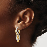 Load image into Gallery viewer, 10K with Rhodium Polished and Diamond-cut Twist Hoop Earrings
