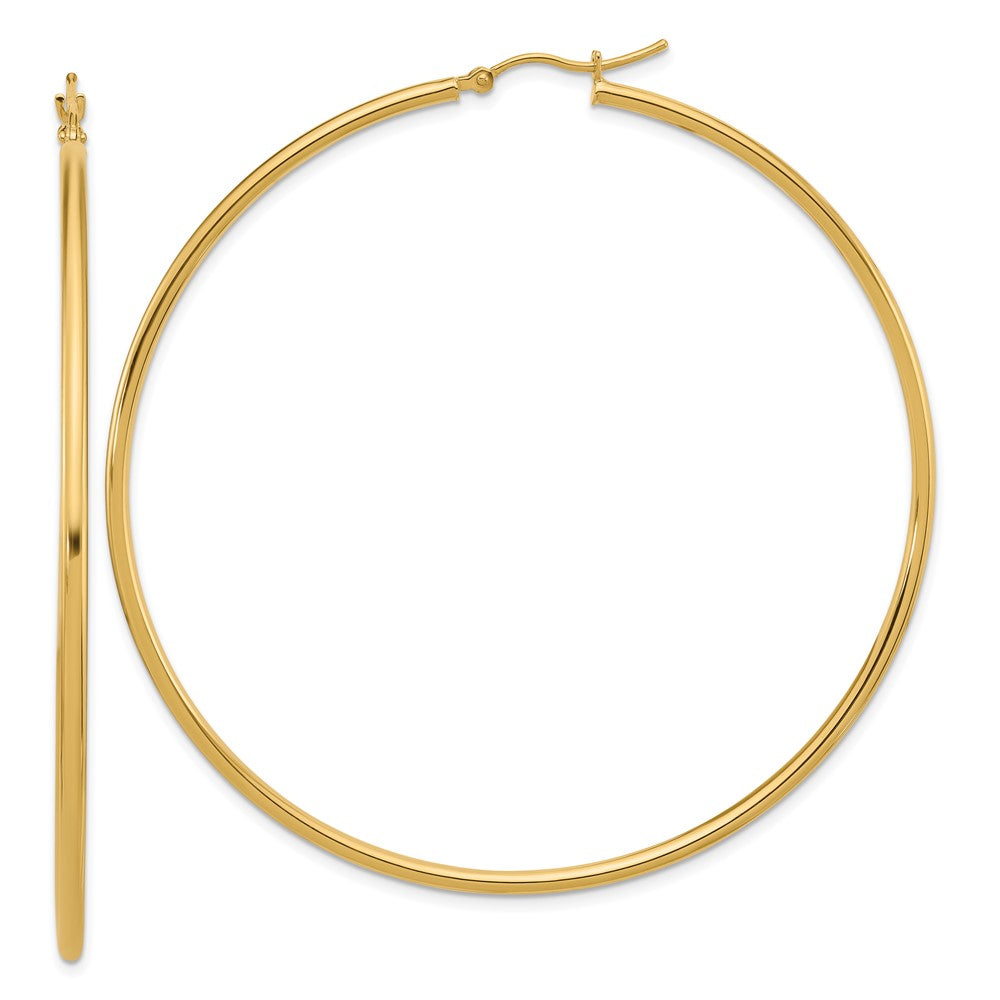 10k Polished 2x65mm Lightweight Tube Hoop Earrings