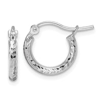 Load image into Gallery viewer, 10k White Gold Diamond-cut 2mm Round Tube Hoop Earrings
