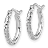 Load image into Gallery viewer, 10k White Gold Diamond-cut 2mm Round Tube Hoop Earrings
