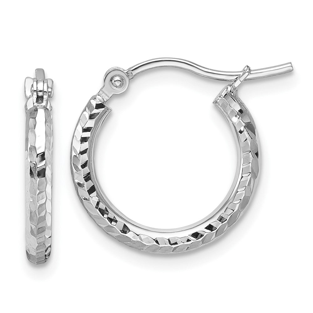 10k White Gold Diamond-cut 2mm Round Tube Hoop Earrings