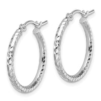 Load image into Gallery viewer, 10k White Gold Diamond-cut 2mm Round Tube Hoop Earrings
