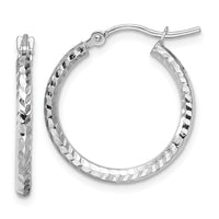 Load image into Gallery viewer, 10k White Gold Diamond-cut 2mm Round Tube Hoop Earrings
