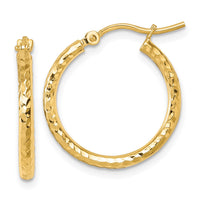 Load image into Gallery viewer, 10k Diamond-cut 2mm Round Tube Hoop Earrings

