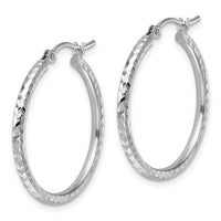Load image into Gallery viewer, 10k White Gold Diamond-cut 2mm Round Tube Hoop Earrings
