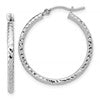 10k White Gold Diamond-cut 2mm Round Tube Hoop Earrings