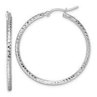 Load image into Gallery viewer, 10k White Gold Diamond-cut 2mm Round Tube Hoop Earrings
