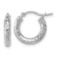 Load image into Gallery viewer, 10k White Gold Diamond-cut 3mm Round Hoop Earrings
