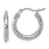10k White Gold Diamond-cut 3mm Round Hoop Earrings