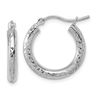 Load image into Gallery viewer, 10k White Gold Diamond-cut 3mm Round Hoop Earrings
