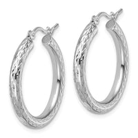 Load image into Gallery viewer, 10k White Gold Diamond-cut 3mm Round Hoop Earrings
