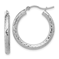 Load image into Gallery viewer, 10k White Gold Diamond-cut 3mm Round Hoop Earrings
