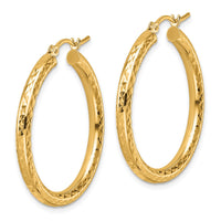 Load image into Gallery viewer, 10k Diamond-cut 3mm Round Hoop Earrings
