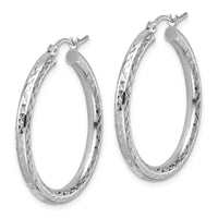 Load image into Gallery viewer, 10k White Gold Diamond-cut 3mm Round Hoop Earrings
