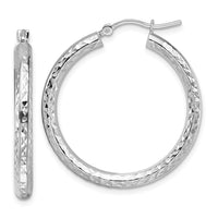 Load image into Gallery viewer, 10k White Gold Diamond-cut 3mm Round Hoop Earrings
