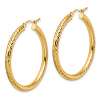 Load image into Gallery viewer, 10k Diamond-cut 3mm Round Hoop Earrings
