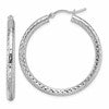 10k White Gold Diamond-cut 3mm Round Hoop Earrings