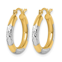 Load image into Gallery viewer, 10K with Rhodium Diamond Cut 3mm Hoop Earrings
