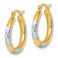 Load image into Gallery viewer, 10K with Rhodium Diamond Cut 3mm Hoop Earrings
