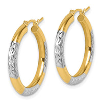 Load image into Gallery viewer, 10K with Rhodium Diamond Cut 3mm Hoop Earrings
