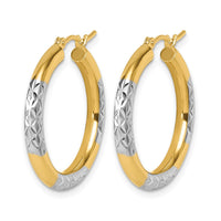 Load image into Gallery viewer, 10K with Rhodium Diamond Cut 3mm Hoop Earrings
