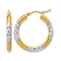 Load image into Gallery viewer, 10K with Rhodium Diamond Cut 3mm Hoop Earrings

