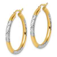 Load image into Gallery viewer, 10K with Rhodium Diamond Cut 3mm Hoop Earrings
