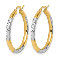 Load image into Gallery viewer, 10K with Rhodium Diamond Cut 3mm Hoop Earrings

